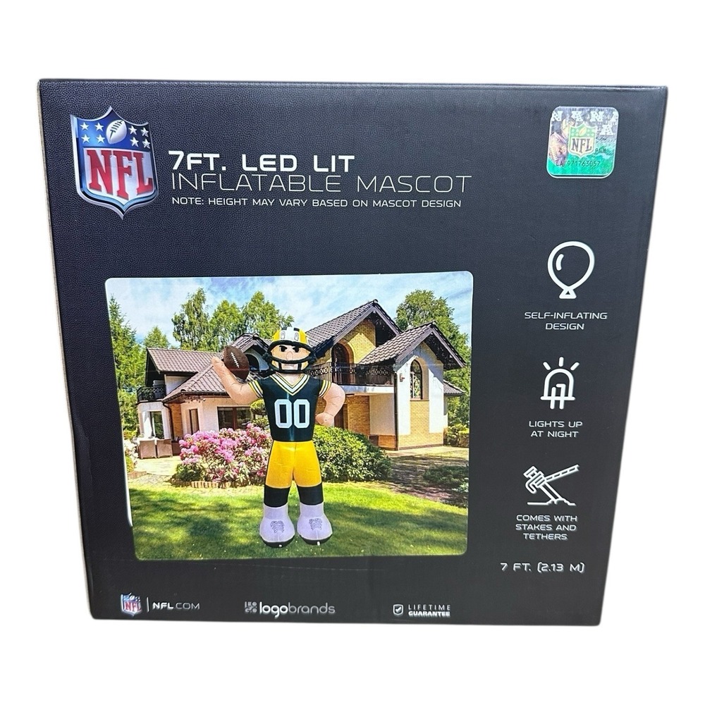 Green Bay Packers Airblown Inflatable Football Player Mascot LED Lit 7' Tall NFL